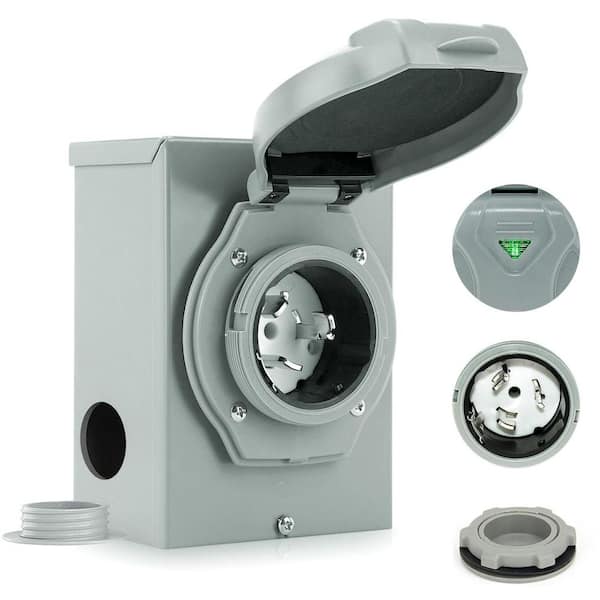 50 Amp Generator Power Inlet Box, 125/250-Volt, 12500-Watt, Pre-Drilled, Weatherproof, Outdoor Use, Emergency Power Box