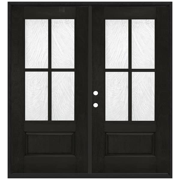 72 in. x 80 in. Regency 3/4-Lite 4SDL Brook Deco Glass RHIS Onyx Fiberglass Double Prehung Front Door 4-9/16 in. Jamb