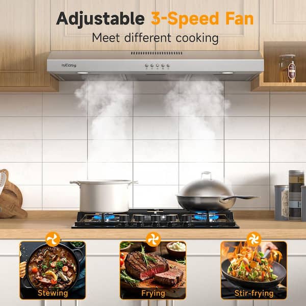 36 in. 250-CFM Convertible Under Cabinet Range Hood in Stainless Steel with 3-Speed Fan and 2-LED Lights