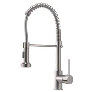 Queen Single-Handle Pre-Rinse Spring Pull Down Sprayer Kitchen Faucet with Supply Hose in Brushed Nickel
