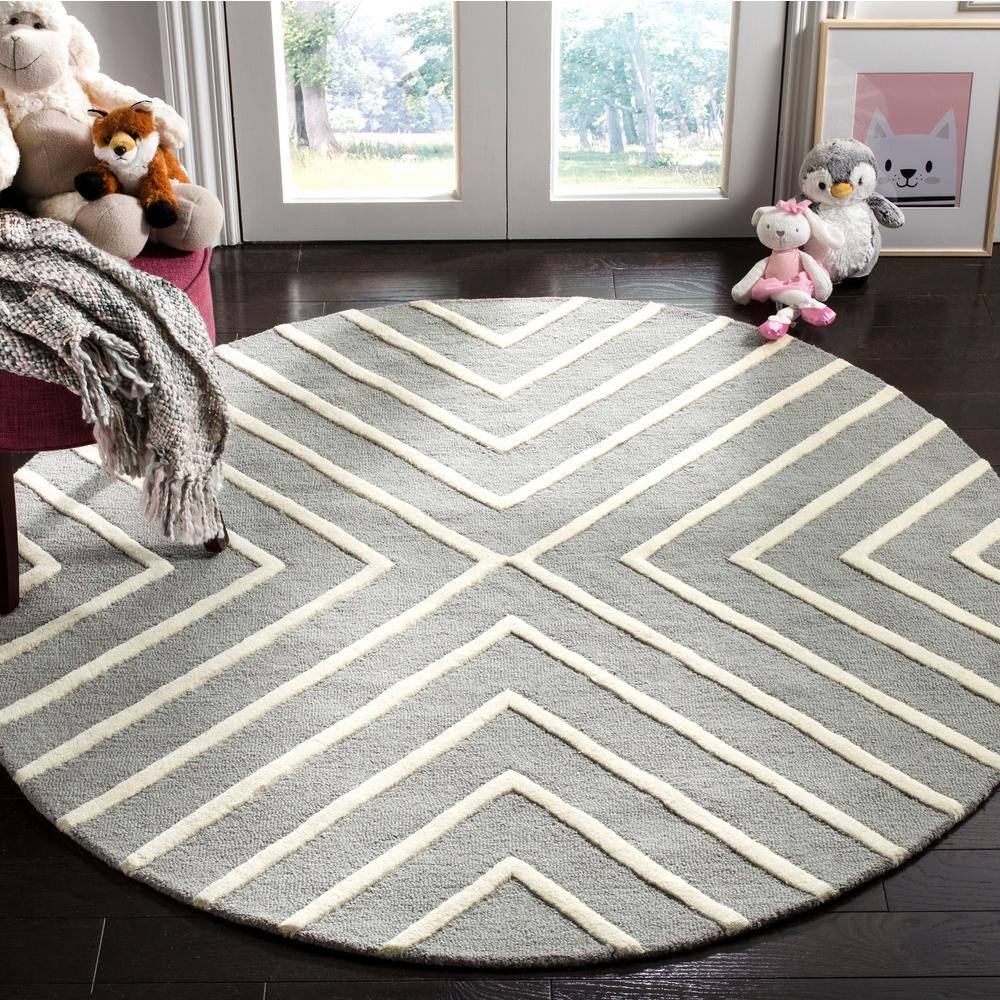 Ivory Whimsy Wool 5' Round Hand-Tufted Kids Area Rug