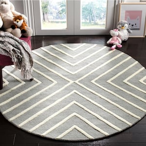 Kids Gray/Ivory 5 ft. x 5 ft. Round Geometric Area Rug