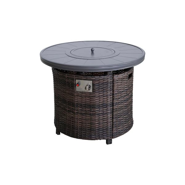 32 in. W 55,000 BTU Round Aluminum Outdoor Propane Gas Fire Pit Table with Lid