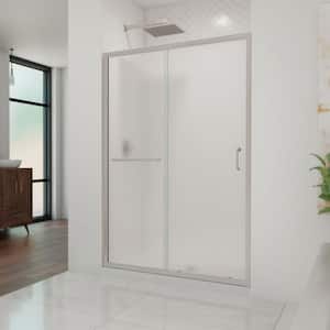Infinity-Z 36 in. x 48 in. Semi-Frameless Sliding Shower Door in Brushed Nickel with Center Drain White Base