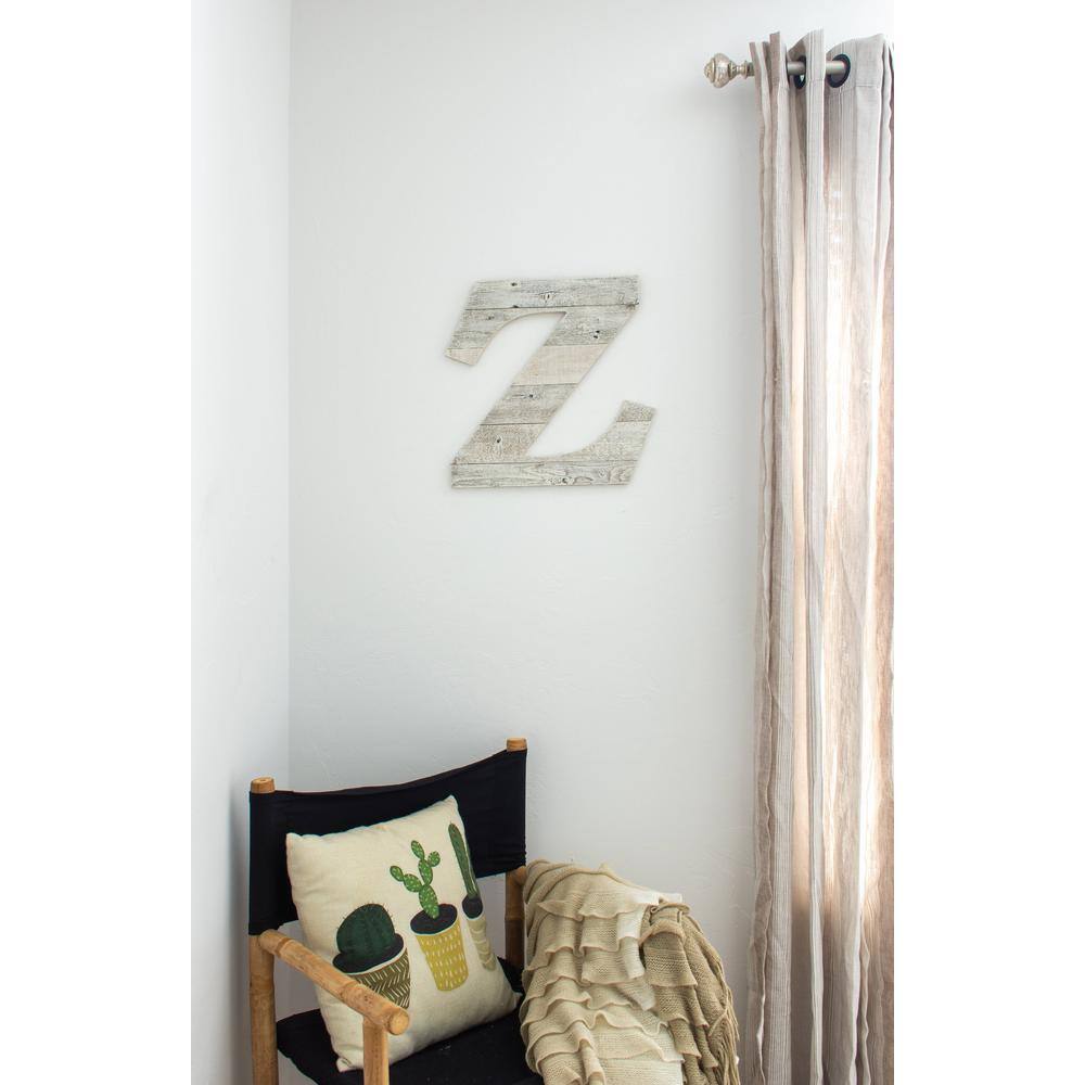 Rustic White Wash Reclaimed Wood Monogram Letter Z, 16.5 inches