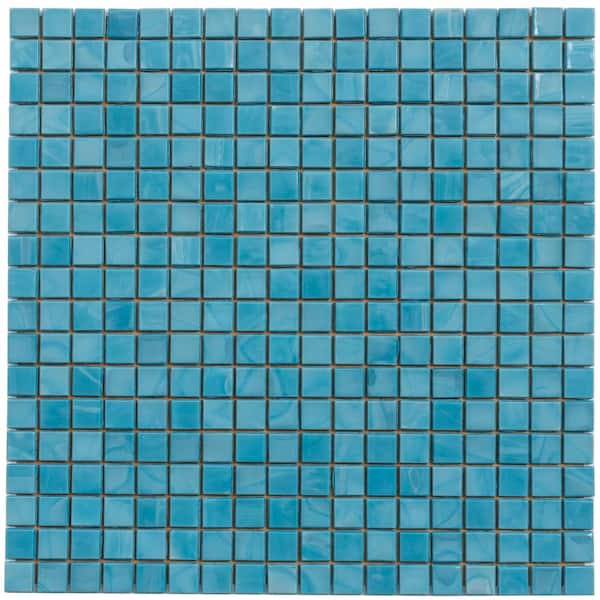 Apollo Tile Skosh 4" x 6" Glossy Cerulean Blue Glass Mosaic Uniform square Wall and Floor Sample Tile 0.13 sq. ft./Piece (1-Pack)