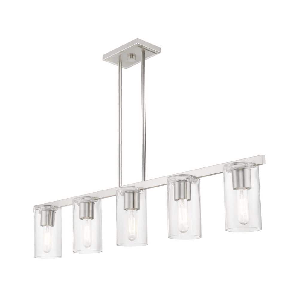 Clarion Brushed Nickel and Clear Glass 5-Light Linear Chandelier
