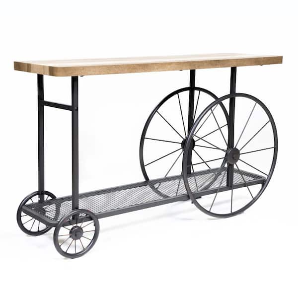 Furniture of America Mar 48.63 in. Brown and Black Rectangle Wood Console Table with 1-Shelf