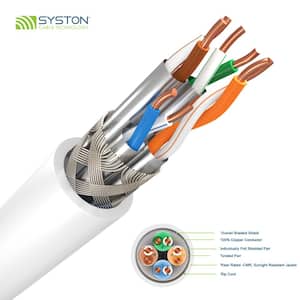 100 ft. White 22 AWG Solid Copper Cat8 S/FTP Plus CMR Riser Bulk Data Cable (4-Pair)