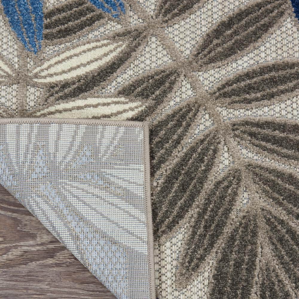 Lively Leaf Design 32" Round Blue/Grey Synthetic Area Rug