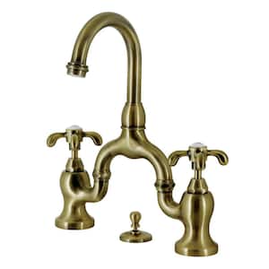 French Country Bridge 8 in. Widespread 2-Handle Bathroom Faucet with Brass Pop-Up in Antique Brass