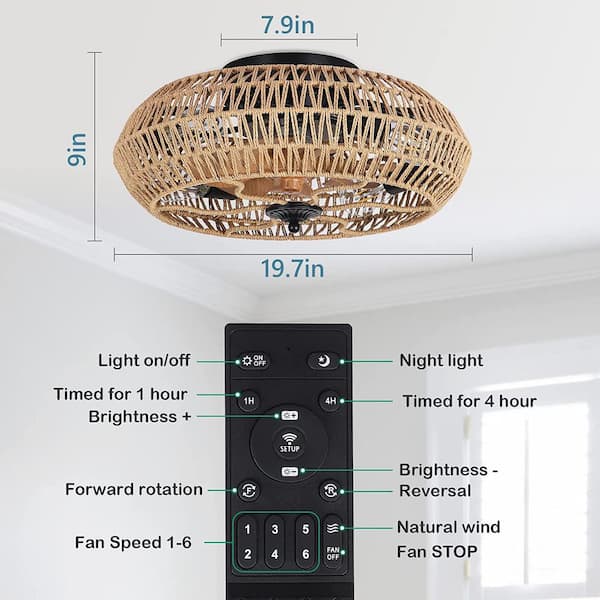 19.7 in. Rattan Brown Ceiling Fan with 5-Bulbs