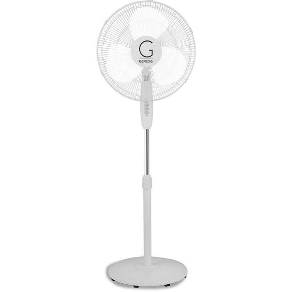 GENESIS 16 in. Standing Fan, Adjustable Height, Oscillating, White