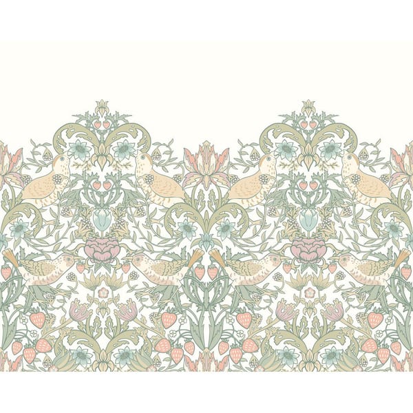 19.7 in. x 0.025 in. White Animals Origin Murals Birds, Fruit and Foliage Pastel Wall Mural