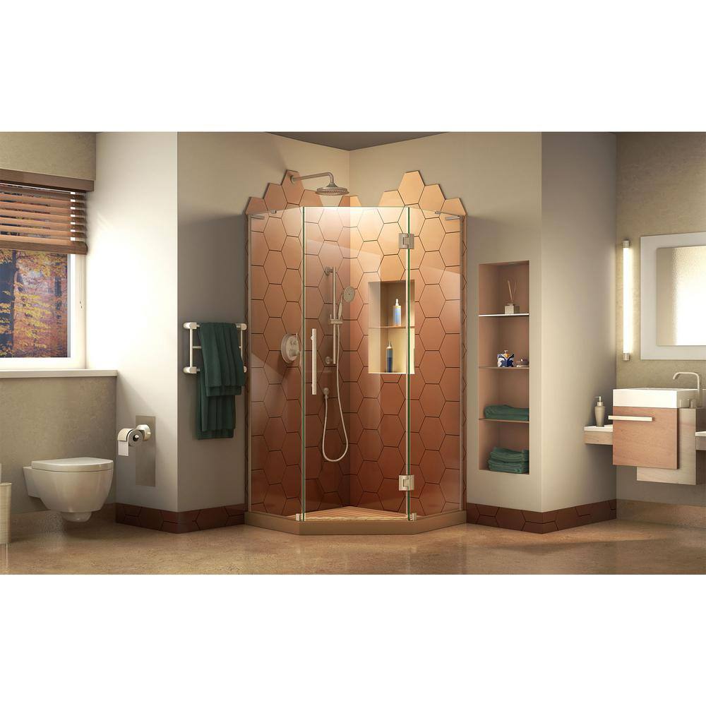 Neo-Angle Frameless Clear Glass Hinged Shower Enclosure with Black Hardware