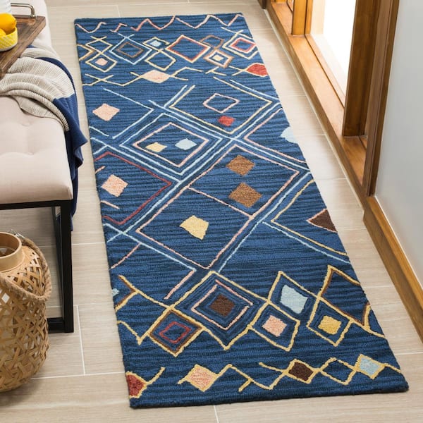 Suzani 2 ft. x 6 ft. Blue/Multi Geometric Runner Rug