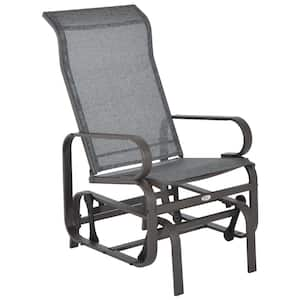 Brown Metal Outdoor Glider Chair with Smooth Rocking Mechanism and Lightweight Construction, Gray Fabric