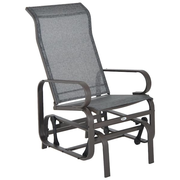 Sudzendf Brown Metal Outdoor Glider Chair with Smooth Rocking Mechanism and Lightweight Construction, Gray Fabric