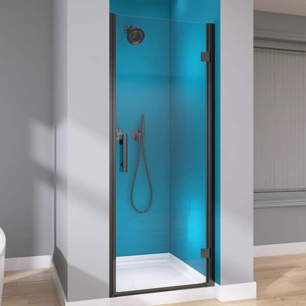 Getpro 30-31.25 in. W x 72 in. H Pivot Swing Frameless Shower Door Screen in Matte Black with 1/4 in. Clear Glass Right Hinged