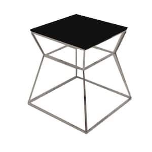 18 in. Black and Silver Square Glass End Table with Open Hourglass Frame