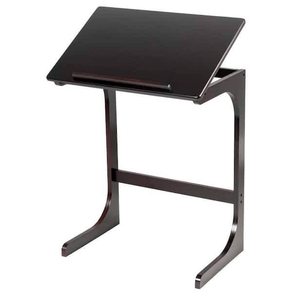 Costway 23.5 in. x 27.5 in. Black Rectangle Bamboo End Table W/Tilting Top One-Piece