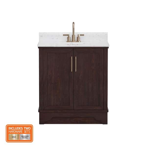 Eastwood 31 in. Single Sink Dark Walnut Bath Vanity with Carrara White Engineered Stone Top (Assembled)