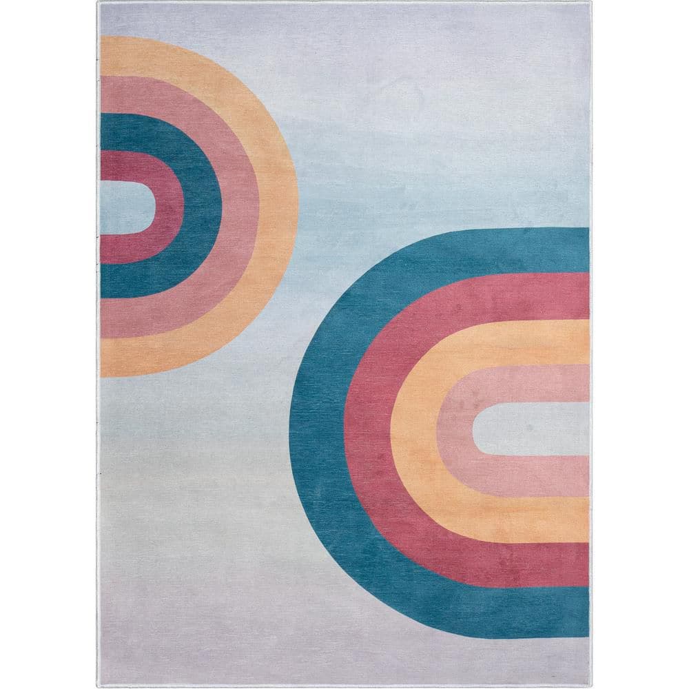 Kaleidoscope Rainbow Modern Kids Multi Color 6 ft. x 9 ft. Machine Washable Flat-Weave Area Rug price history on PriceWatchPro