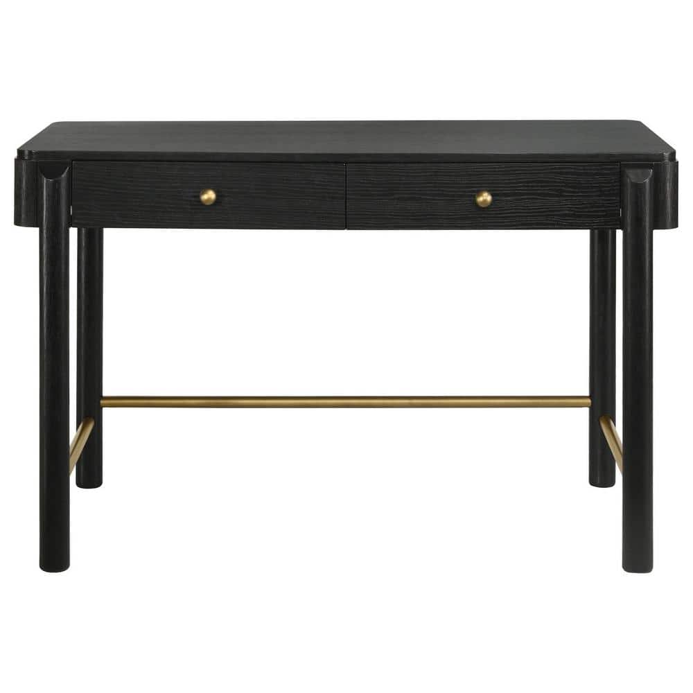 Black Coastal 2-Drawer Vanity Desk with Gold Accents