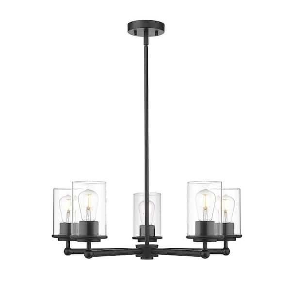 Unbranded Thayer 26 in. 5-Light Matte Black Chandelier with Clear Glass Shades