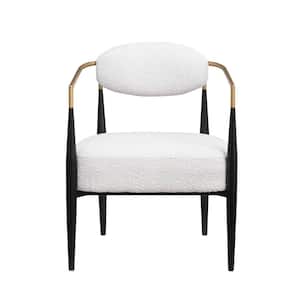 Modern White Boucle Dining Chair with Comfort Thick Seat Cushion, Metal Frame Armchair for Kitchen, Living Room, Bedroom
