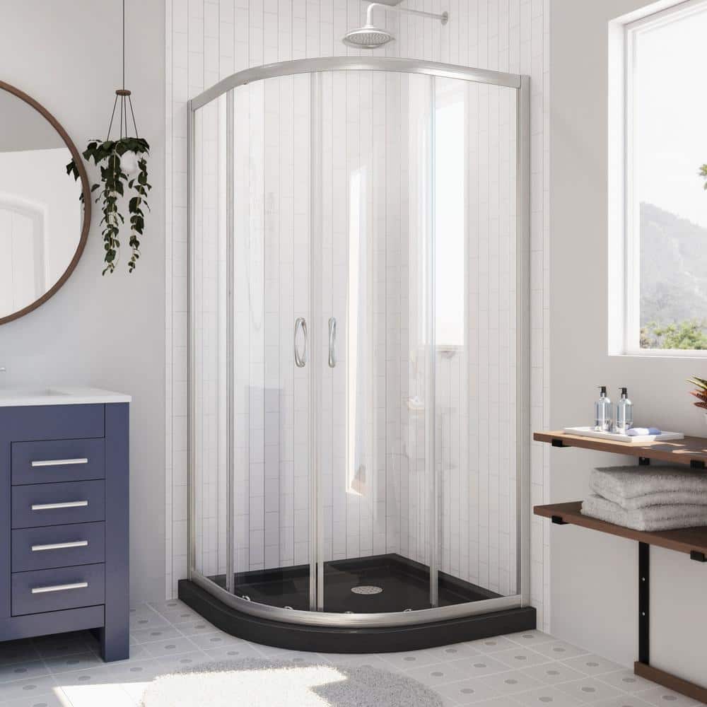 Prime 38" Clear Glass Round Sliding Shower Enclosure with Brushed Nickel Hardware