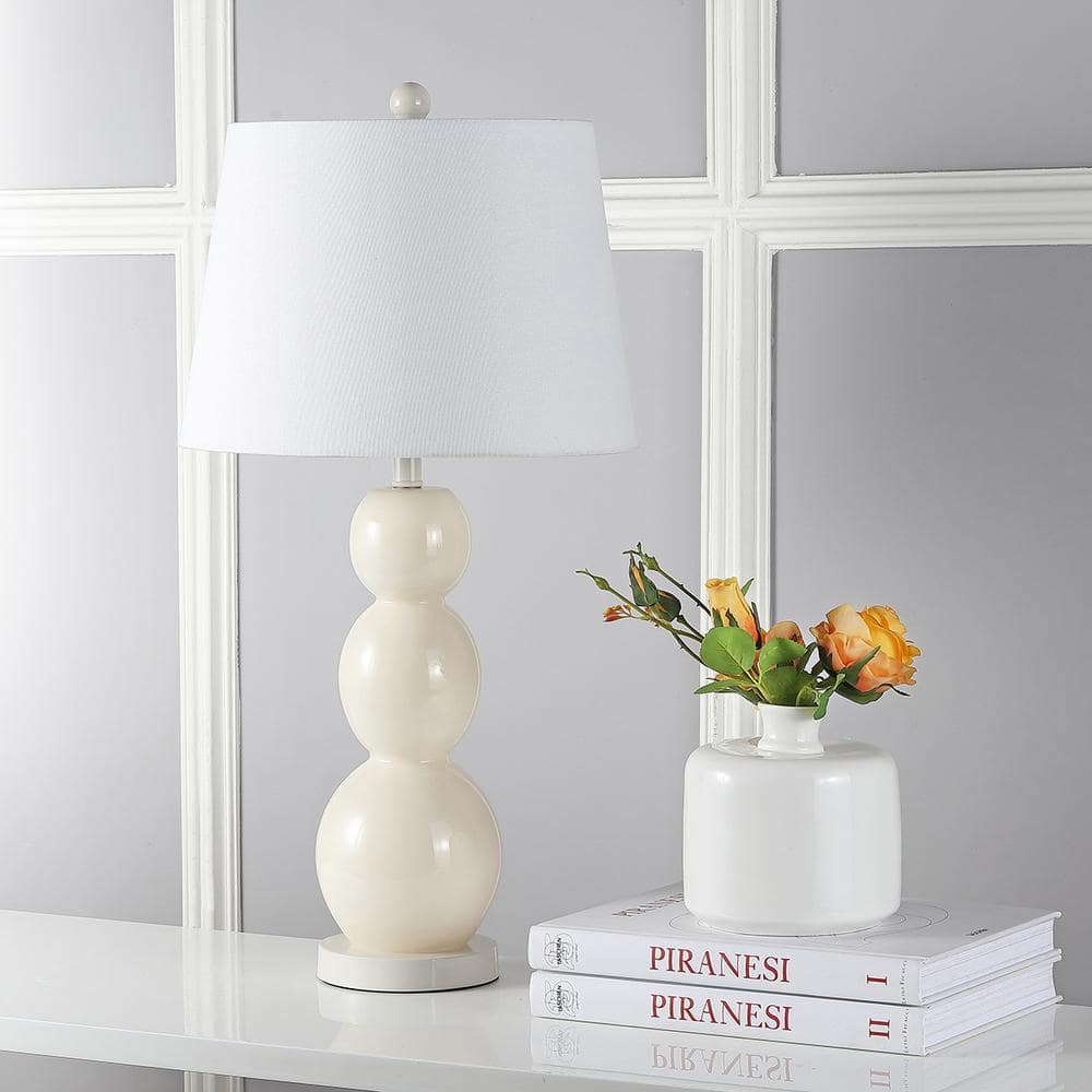 Light Grey Glass 3-Sphere Table Lamp Set with Cotton Shade