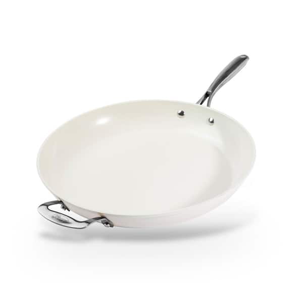 Gotham Steel Natural Collection 14 in. Aluminum Ceramic Nonstick XL Family Sized Skillet with Helper Handle in Cream