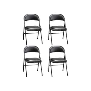 16 in. x 16 in. Black Deluxe Padded Metal Folding Chairs with Seat (4-Chairs)
