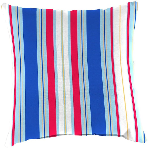 18 in. x 18 in. Outdoor Square Throw Pillow in Blue Bimini Stripe