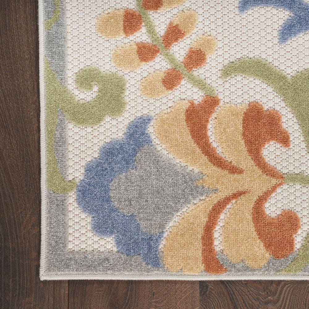 Ivory Blue Floral Flatwoven Synthetic Rug, 2'8" x 4'