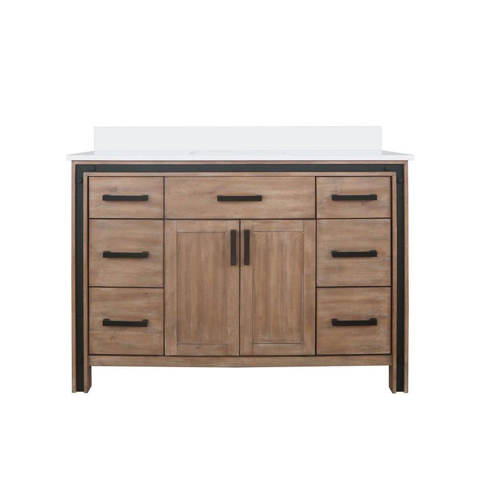 Ziva 48" Rustic Barnwood Single Sink Bathroom Vanity with White Quartz Top