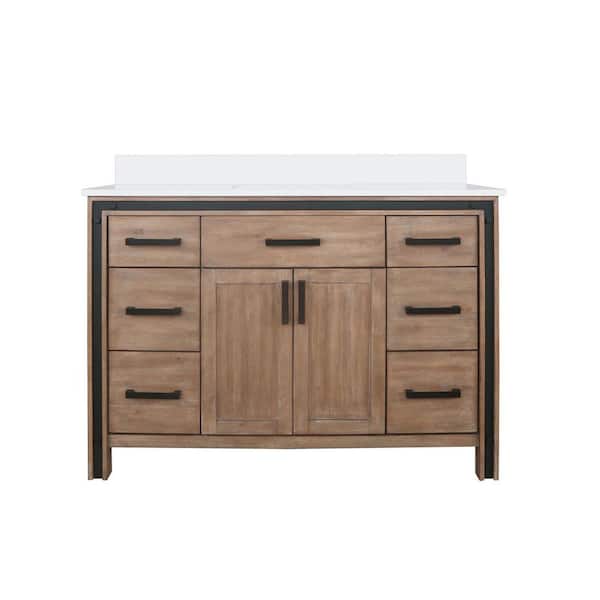 Ziva 48 in W x 22 in D Rustic Barnwood Bath Vanity and White Quartz Top