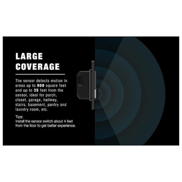 Single-Pole Occupancy Sensor, PIR Infrared Motion Activated Wall Switch, Matte Black (2-Pack)