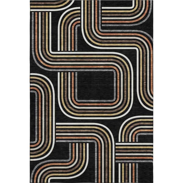 Mayfield Premium Machine Washable Abstract AMF2535 Black 9 ft. x 12 ft. Area Rug