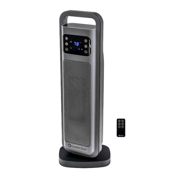 1500W 26 in. Electric Indoor Tower Ceramic Fan-Forced Space Heater with Oscillation & Remote Control, Gray