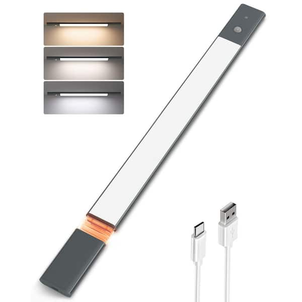 19.7 in. 1-Pack Battery Operated Wireless USB Charging Gray Integrated LED Linkable Under Cabinet Light, LED Strip Light