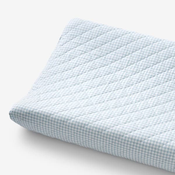 Company Kids Ditsy Gingham Quilted Blue Organic Cotton Percale Bedroom Linen Changing Pad Cover