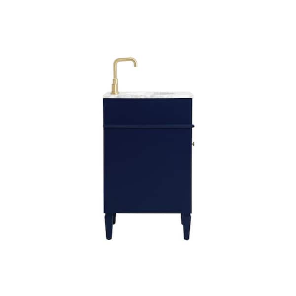 Timeless Home 21 in. W Single Bath Vanity in Blue with Marble Vanity Top in Carrara with White Basin