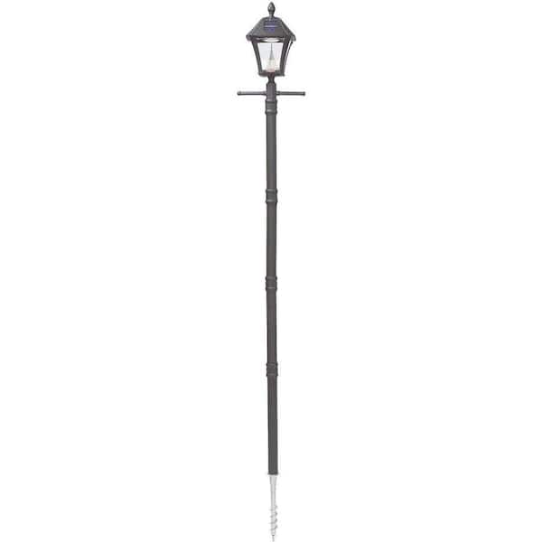 GAMA SONIC Baytown Solar Black Outdoor Integrated LED Post Lamp with EZ Anchor