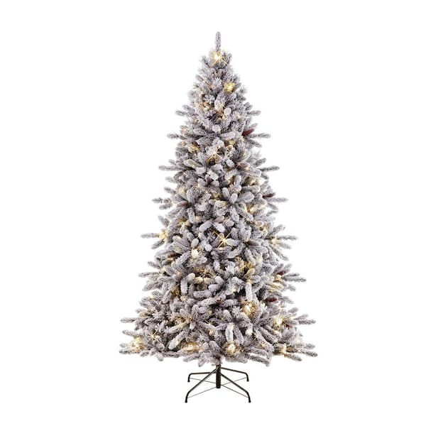 Puleo International 7.5 ft. Pre-Lit Incandescent Flocked Birmingham Fir Artificial Christmas Tree with 400 UL Clear Lights