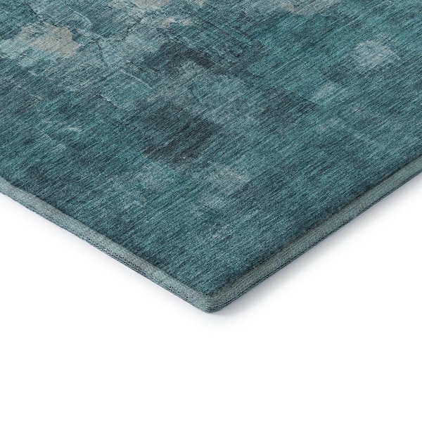 Mayfield Premium Machine Washable Abstract AMF2119 Teal 8 ft. x 8 ft. Round Rug