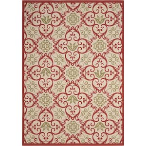 Caribbean Ivory/Rust 4 ft. x 6 ft. Floral Modern Indoor/Outdoor Patio Area Rug