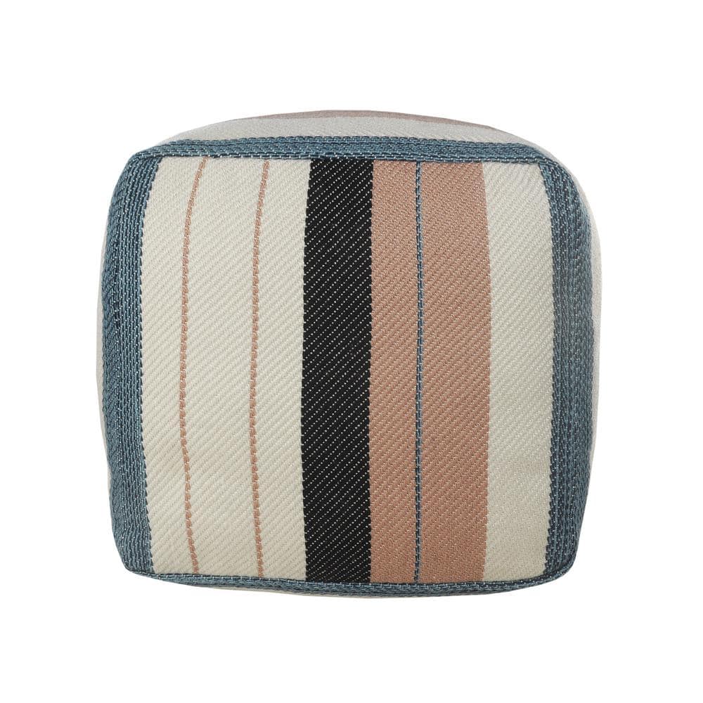 Multicolor Striped Polyester Indoor/Outdoor Pouf Ottoman