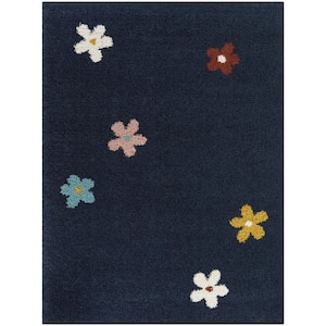 Floral Shag Navy 3 ft. 11 in. x 5 ft. 7 in. Floral Area Rug
